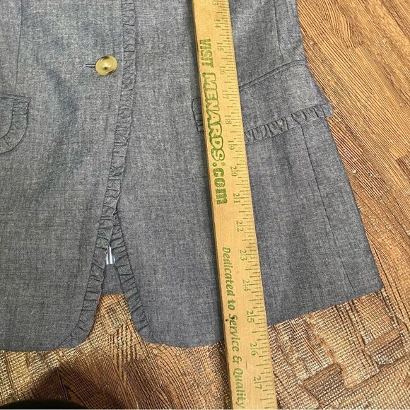 J. Crew Regent Blazer Jacket Chambray Denim Ruffles Academia Career Office Sz 0 - Picture 14 of 15